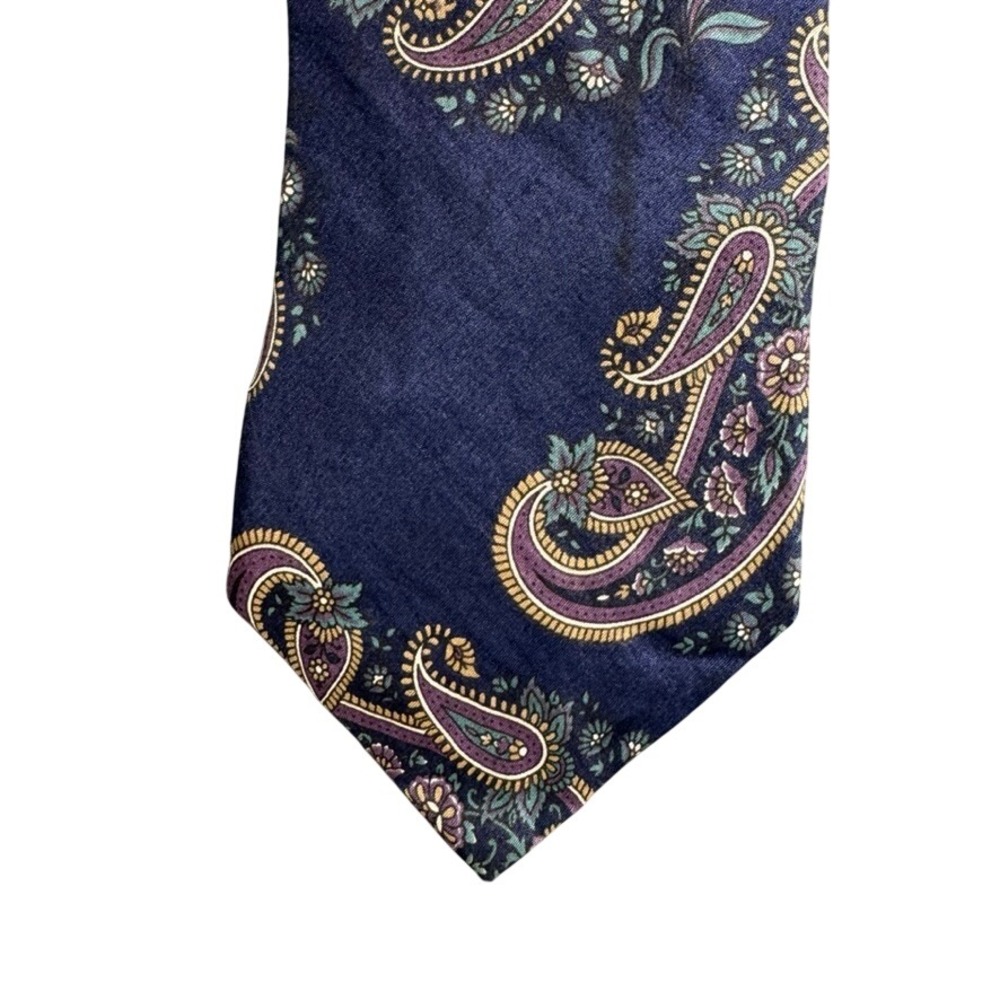 Hardy Amies Savile Row London Mens Silk Tie Navy Blue Purple Paisley Vintage